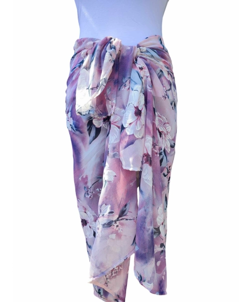 Wzorzysta spódnica plażowa chusta PAREO L/XL liliowe kwiaty